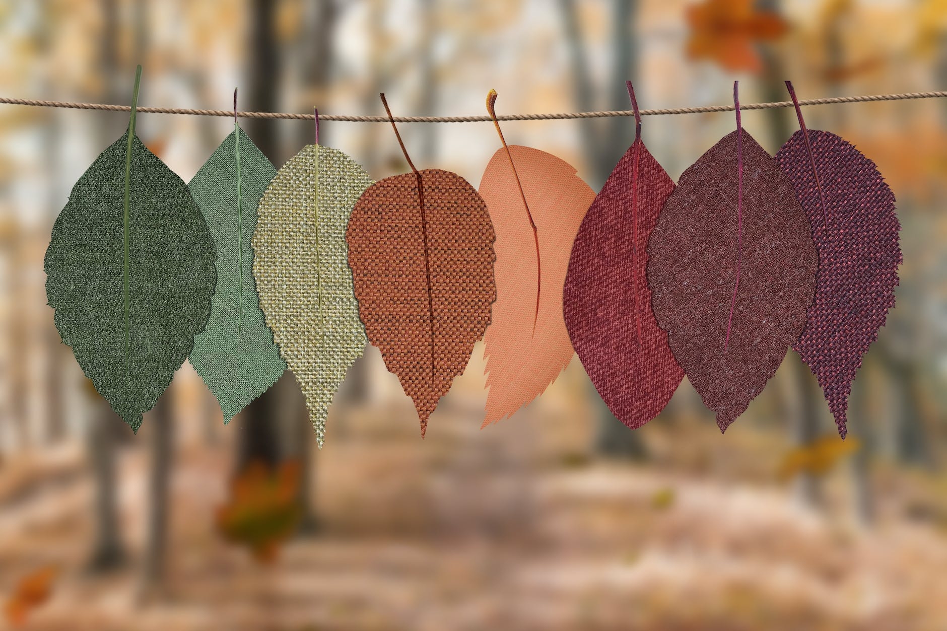 Fabric leaves hanging upside-down.