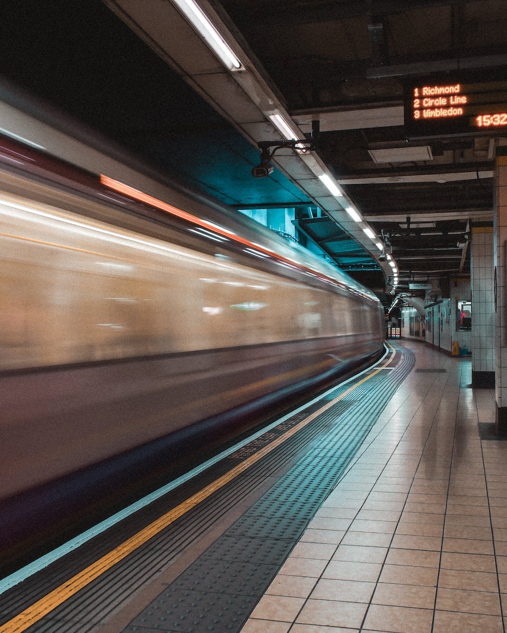 A subway train in motion